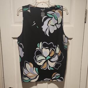 Nine West Women's Sleeveless Floral Top - Black and Multicolor